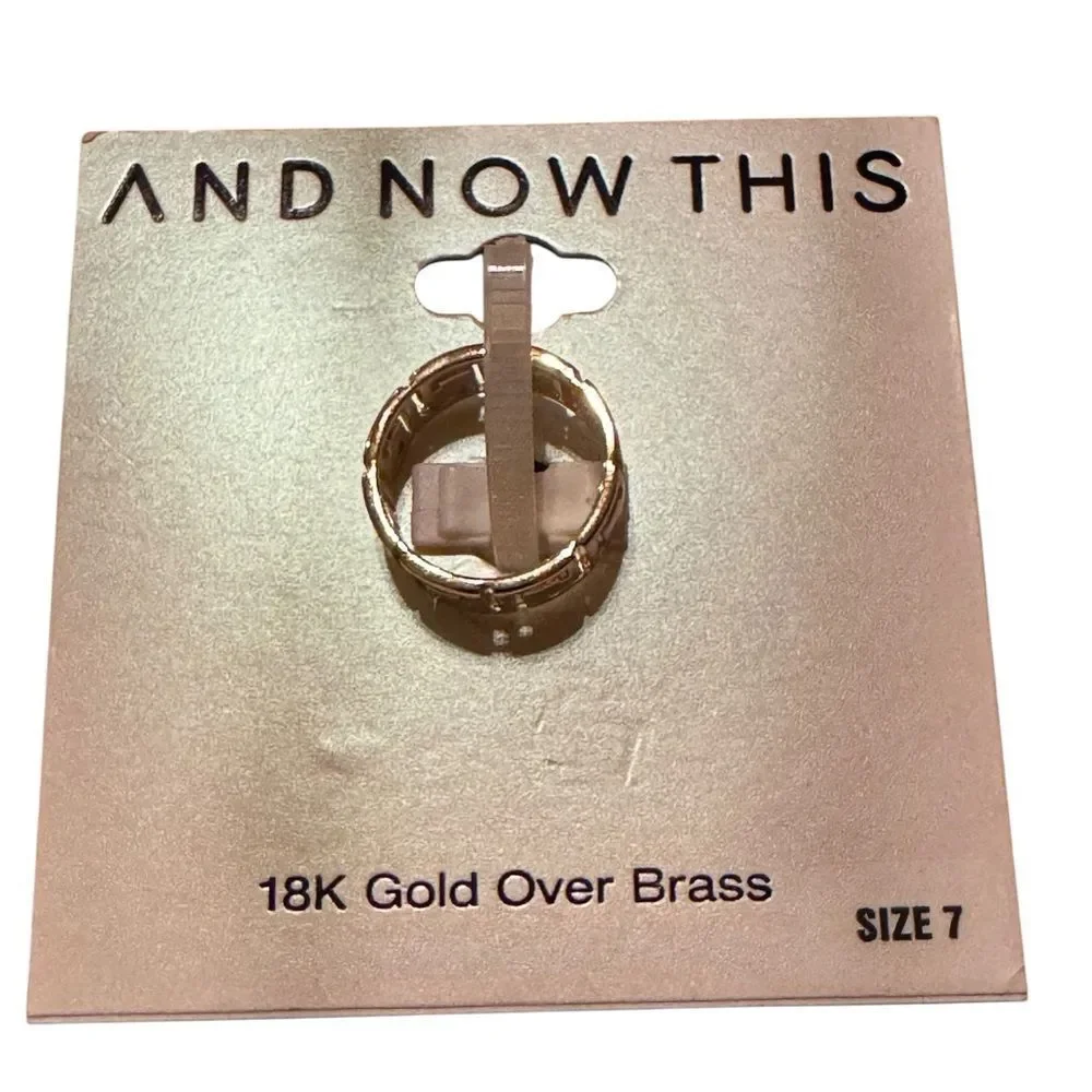 And Now This Gold Tone Greek Key band Ring size 6.5
